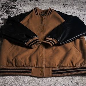 Women’s Snap Front Faux Leather Varsity Jacket Wild Fable Brown Sz M